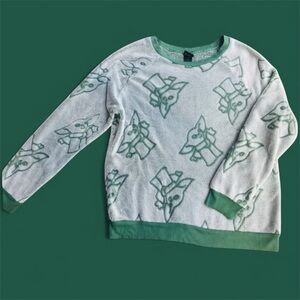 Winter , Warm , Cozy ,Star Wars Shepard Yoda Print Crew Neck Sweater